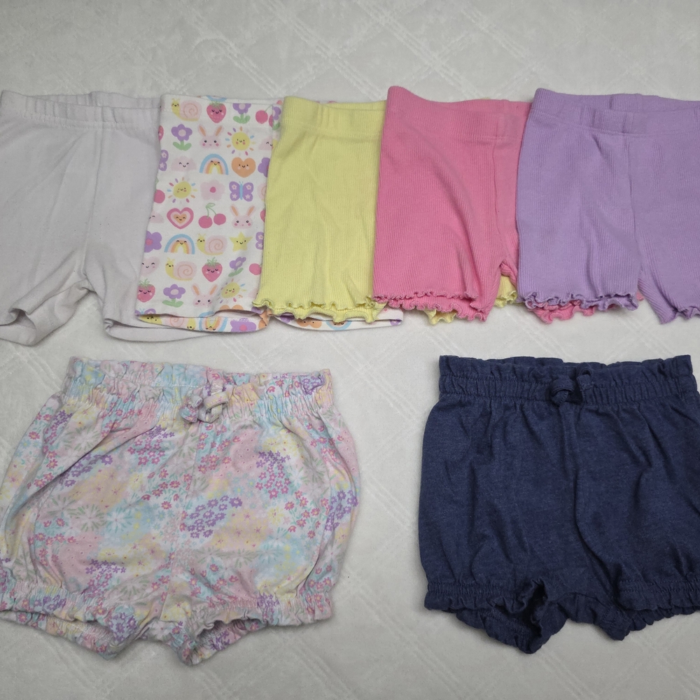 Girls Cotton Shorts Lot - Pastel Rainbow & Floral 18 Months